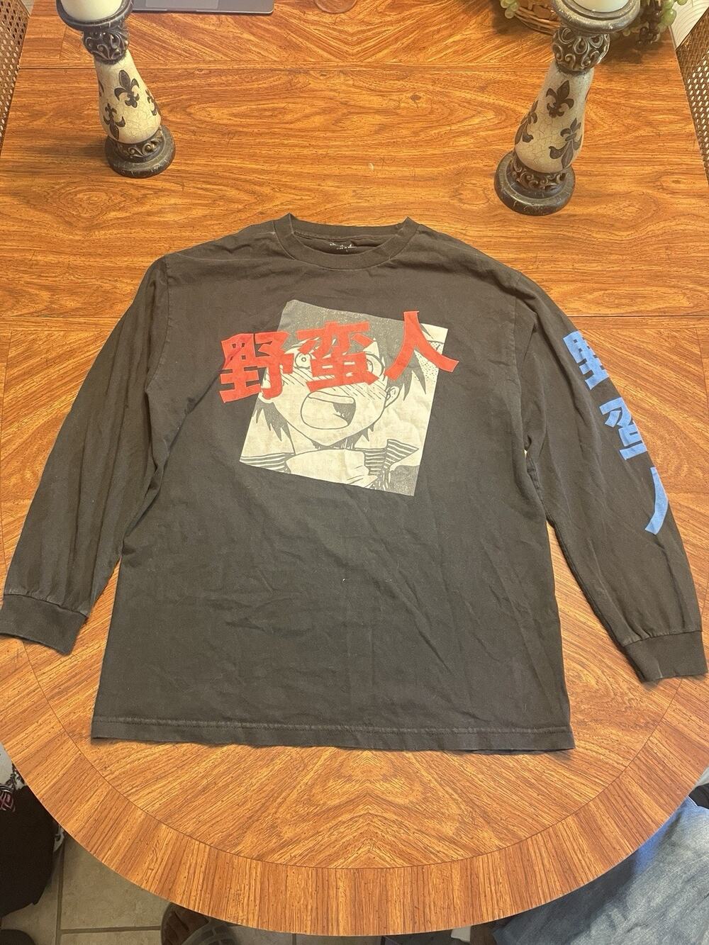 Blue Crown Men's L Black Heavyweight Graphic Print Crew Neck Long Sleeve Tee